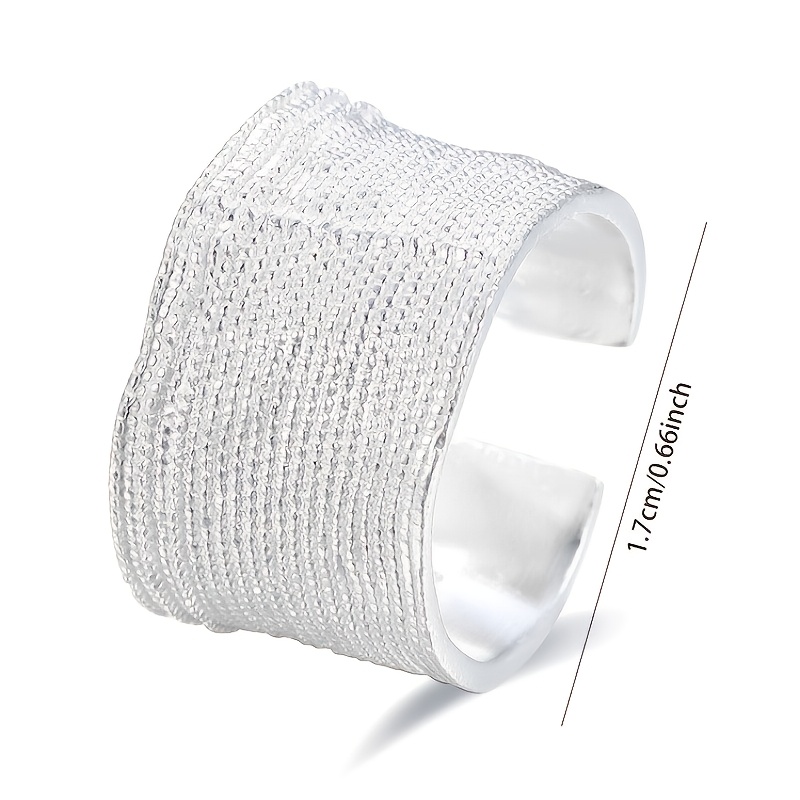 Women's S925 Sterling Silvery Irregular Textured Open Statement Ring